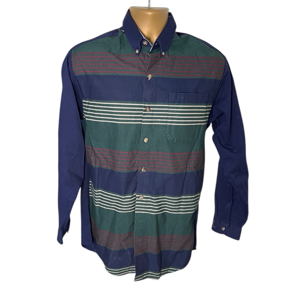 Vintage 90s Bon Homme Button Down Shirt Preppy Striped Pocket Front Youth XL